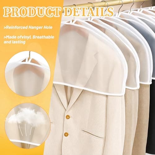 8 Pcs Clothes Covers, Suit Covers For Hanging Clothes, Suit Cover for Hanging Clothes, Suitable for Suits, Dresses,Jackets,Dress Closet Storage — view 3