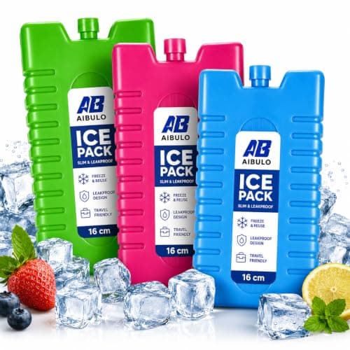 AIBULO Reusable Ice Packs – 16cm Freezer Blocks Pack of 2 for Cool Boxes, Lunch Bags, Coolers, and Picnic – Slim, Leakproof Ice Blocks for Travel, Camping & Outdoor Activities