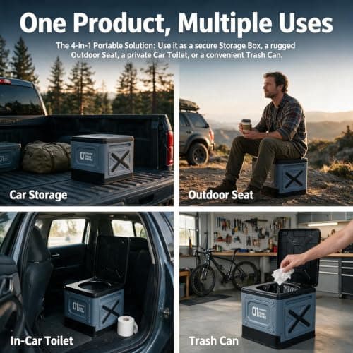 Multifunctional Foldable Portable Car Toilet Lightweight Outdoor Camping & Travel Emergency Toilet, Waterproof & Leak-Proof, Compact & Comfortable for Home, Camping, and Car Use — view 4