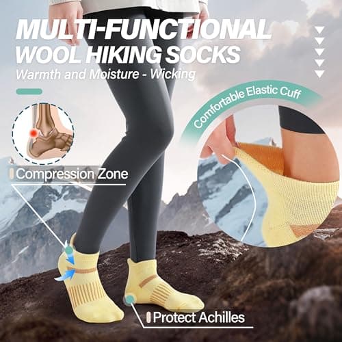 MOSEY KOSY 6 Pairs Merino Wool Women Men Unisex Ankle Running Walking Hiking Work Thermal Winter Warm Socks Compression Support Breathable Thick Cushion Socks(Mixed Light Color,3-7) — view 3