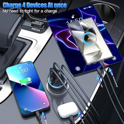 Car Charger Adapter with USB C Cable, 78W 4 Port Cigarette Lighter USB Charger Fast Charging Dual USB C Car USB Charger Adapter for iPhone 16 15 14 13 12, iPad, Samsung Glaxy, Android — view 3