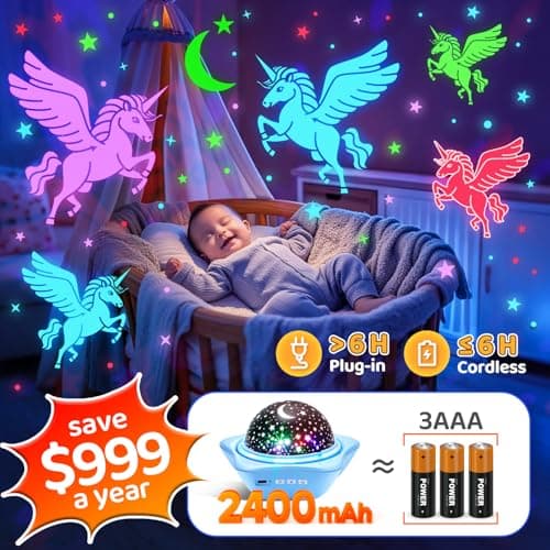 One Fire Sensory Toys for Autism, [6 Films + 90 Effects] Star Projector Night Light, [3 Brightness + 360° Rotate] Night Light Kids, Baby Sensory Toys for Babies, Galaxy Projector, Kids Gifts — view 4