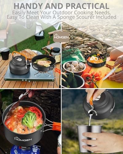 HOMGEN Camping Cooking Set Camping Pots and Pans Set Aluminium Camping Cookware Kit Protable Cooking Mess Kit Lightweight Camping Cooking Equipment for 2-3 People Perfect for Camping Picnic Hiking etc — view 4