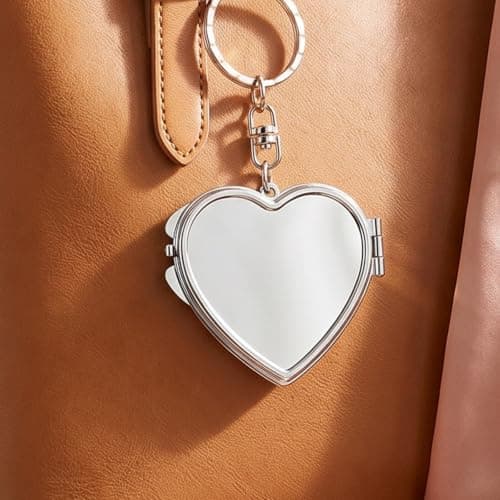 Kichvoe 4pcs Heart Shaped Double-sided Folding Makeup Mirror Keychain Set for Women, Metal and Aluminum with Crystal Reflection, Space Saving Design, for Commutes and Fitness Routines — view 4