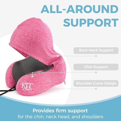 KTT Pink Memory Foam Hooded Travel Pillow Kit Eye Mask & Earplugs — view 4