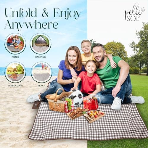Pelle & Sol Picnic Blanket, Foldable Outdoor Beach Blanket, Waterproof, Sand proof, Machine Washable, Slip Resistant With With Carrying Handle for Family, Beach, Hiking, Camping 200x140CM (Brown) — view 5