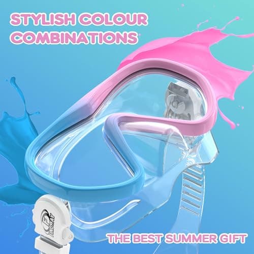 Findway Kids Snorkel Mask, 180° Panoramic Wide View Swimming Goggles, Anti Leak Anti Fog Children Diving Mask with Nose Cover, Swim Goggles for Age 4-16, Two-Tone Frame — view 4