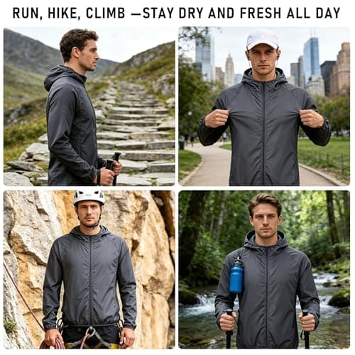 ADUDVLO Men's Lightweight Waterproof Jacket with Pockets, Packable Hooded Windproof Rain Jacket for Travel, Running & Hiking – Includes Carry Pouch (UK, Alpha, S, Regular, Regular, Grey) — view 2