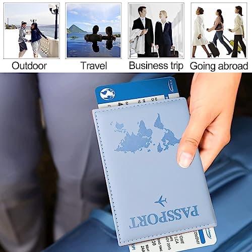 SamHeng Map Passport Holder, Portable Universal Passport Cover for Women Men, PU Leather Airplane Travel Wallet Case Organiser for Passport Credit Cards Boarding Passes (Pink) — view 5