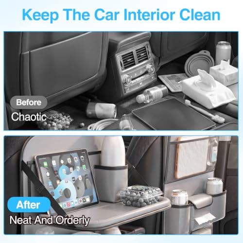 2 Pack Artificial Leather Car Backseat Organizer with Folding Tray- Grey — view 5