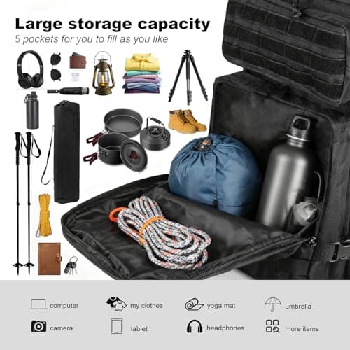 owwasd Military Backpack 45L Waterproof Tactical Backpack Molle Backpacks Large Back pack for Travelling,Trekking,Camping,Hiking,Fishing,Hunting,Gym,Outdoor Activities (Black) — view 5