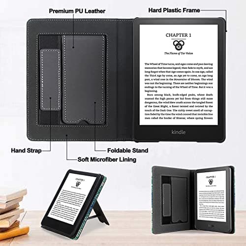 Case for 6 inch eReader (11th Gen, 2024/2022 Released), TOKILO Lightweight PU Leather Case Auto Sleep/Wake Hand Strap Foldable Stand, Un Compatible with LG/Sony 6inch e-Reader, Emerald Illusion — view 4