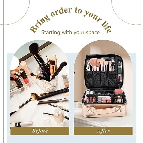 Makeup Bag Cosmetic Case Vanity Travel Beauty Box Make Up Case, Rose Gold — view 3