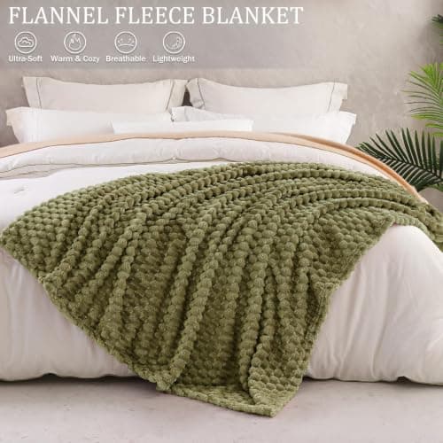 Exclusivo Mezcla Large 3D Fleece Blanket for Sofa, Couch, Olive Green — view 3