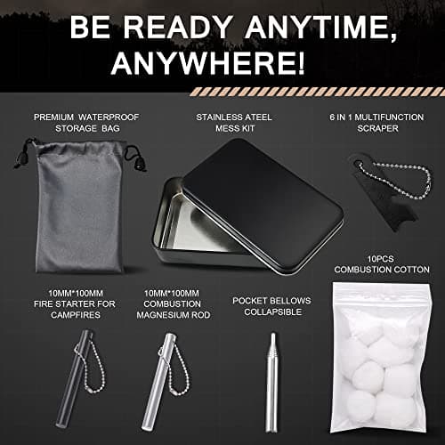 Amtier Fire Steel Flint Survival, Fire Starter Set for Outdoor Survival Camping, Magnesium Ferrocium Rod Firesteel with Scale Scraper & Burning Cotton, Outdoor Emergency Survival Tool for Travel — view 3