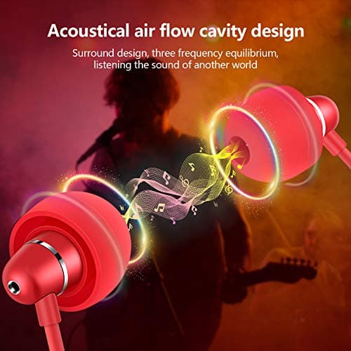 Bulees Sleep Earphones for side sleeping, Noise Isolating, Lightweight Earbuds for Small Sensitive ear Canal, In-Ear Headphones Wired with Mic and Volume Control for Bedtime (Red) — view 2