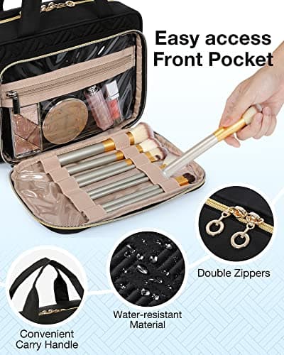 BAGSMART Toiletry Bag Hanging Travel Organizer with TSA Approved Transparent Cosmetic Bag and Detachable Makeup Pouch for Full Sized Toiletries, Medium-Black — view 4