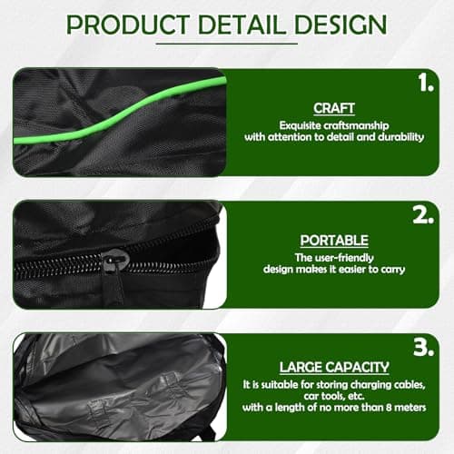 Solvio 2 Pack EV Charging Cable Bag (40x13cm & 37x10cm), Waterproof Oxford Portable Storage Bag for Electric Car Leads, Caravan, Campervan, Hose Pipe, Cables, Car Accessories & Garden Tools — view 6
