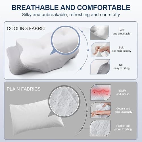AmzHandler Memory Foam Cervical Pillow for Neck Pain Relief – Orthopaedic Ergonomic Neck Support Pillow for Side, Back & Stomach Sleepers – Cooling Ice Silk Cover (Washable) (White) — view 2