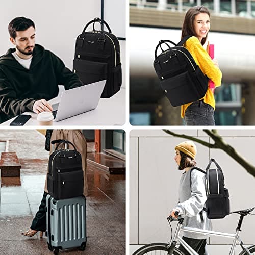 LOVEVOOK Laptop Backpack Womens, 15.6 Inch School Bags for Women Waterproof Computer Rucksack with USB Port for Travel Business College Work, Black — view 6