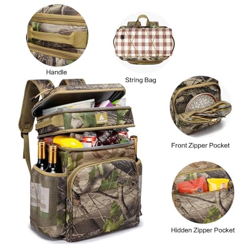 Laripwit Cooler Backpack 54 Cans Insulated Backpack Cooler Bag Leak-Proof Camo Double Deck Picnic Backpack for Men Women - Perfect Tactical Cool Bag Rucksack for Camping, Lunch, Beach — view 3