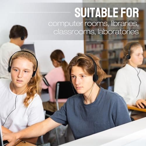 Konohan 30 Pack Headphones Bulk Wired Headphones Black Headphones Adjustable Over Ear Earbuds with 3.5 mm Plug for Teen Adults Students Schools Library Computer Labs Office Airplane — view 4