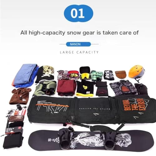 Hapihom Ski and Snowboard Bag With Wheels - Padded, Waterproof Travel Bag With Fixed Binding System - All-Terrain Black Graffiti Design — view 3