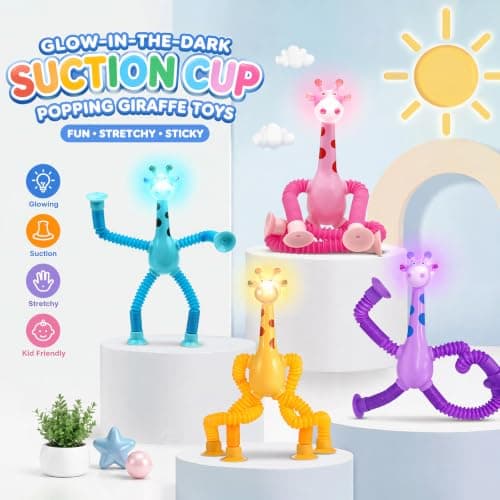4 Pcs Telescopic Suction Cup Giraffe,Novel Kids Suction Cup Toys,Stretchy Telescopic Tube Shape Changing Knick-Knack, Decompress Educational Sensory Toys for Kids & Adult — view 5