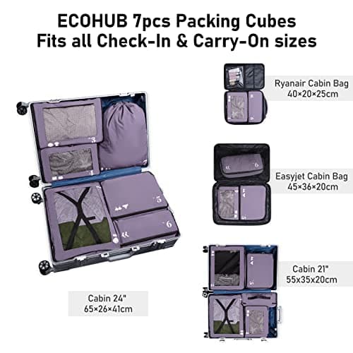 ECOHUB Packing Cubes for Suitcase 7 PCS Travel Organiser Packing Bags Recycled PET Eco Friendly Travel Accessories Shoes Bags Storage Bag Luggage Organiser Pouch(Purple) — view 6