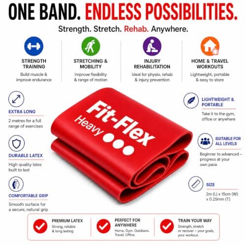 Fit-Flex Resistance Band - 2m - 3 Flex Options - Strength, Stretch, Rehab (Heavy) — view 4