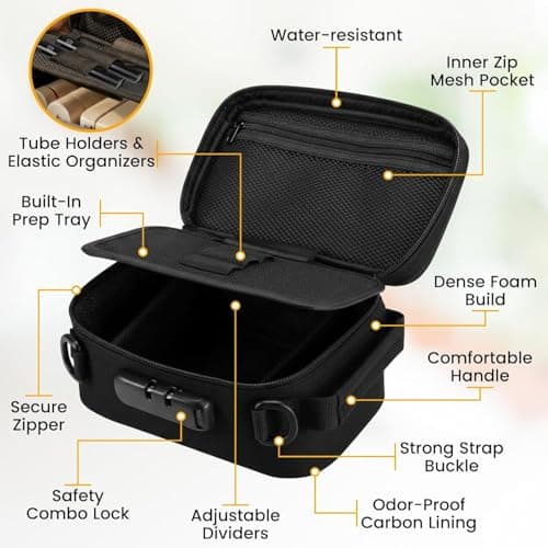 Smell Proof Bag with Lock | Odor Control Travel Organizer | Activated Carbon Smell Proof Container with Accessories | 3 Resealable Bags, 2 Airtight Storage Tubes, Tray & Glass Jar | 12-Month Warranty — view 5