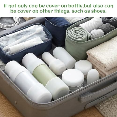 Sorcristy 10 Pack Travel Bottle Covers Silicone Cruise Essentials Reusable Various Travel Size Bottles Container Elastic Sleeves Leak Proofing for Men Women Toiletries Bag Accessories — view 4