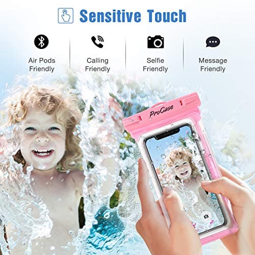 ProCase 2 Pack Waterproof Phone Pouch, Underwater Case phone sleeve for iPhone 17 Air 16 15 14 Plus Pro Max 13 12, Galaxy S24 Ultra S23 S22 Up to 7.0 inch, Cruise Beach Essentia -Pink/Black — view 4