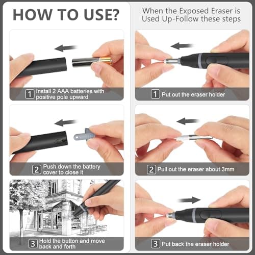 Cuteefun Electric Eraser, Electric Rubber for Art, Battery Powered, Black — view 6