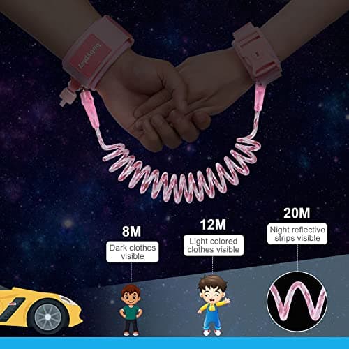 AOMIG Anti Lost Safety Wrist Link Belt, 1.5M Wrist Reins for Toddlers with Key Lock, Baby Reins Toddler Reins for Walking & Travel, Toddler Wrist Strap for Walking (Pink) — view 4
