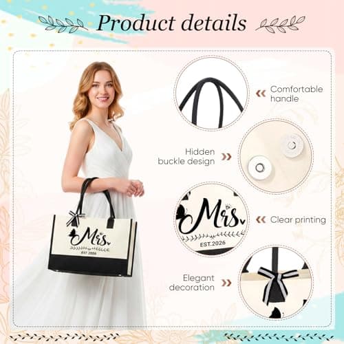 RUQVKWLA Bride To Be Gifts 2026 Tote Bag Set with Makeup Bag and Card Mrs Canvas Bag Wedding Gift for Bride To Be Bridal Shower Engagement Bachelorette Party Honeymoon Large Capacity Gift Set — view 5