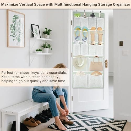 16 Pockets - Over Door Hanging Organiser with 4 Kinds Pouches,Back of Door Bathroom Hanging Shelves Holder for Shoes,Sock,Hat,Underwear,Travel Outfit,Space-saving Storage Organization for Home,Dorm,RV — view 4