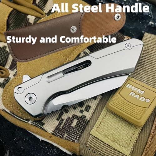 LINMOHERUI High-Carbon Steel Folding Pocket Tool, Men Cool Cutter 2.55'' Blade Folding EDC Gadgets, with Leather Storage Bag for Great Gift or Outdoor Camping — view 5