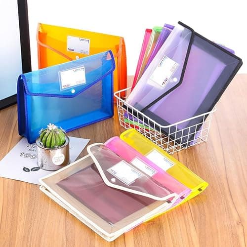 A5 Expandable Plastic Wallets, PP Document Folder, Transparent Pockets Files with Snap Button & Name Card Slot for Office Business Travel Home Organization (Pink) — view 5