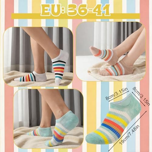 Zuimei 7 Pairs Trainer Socks for Womens 4-7, No Show Ankle Socks Striped — view 4