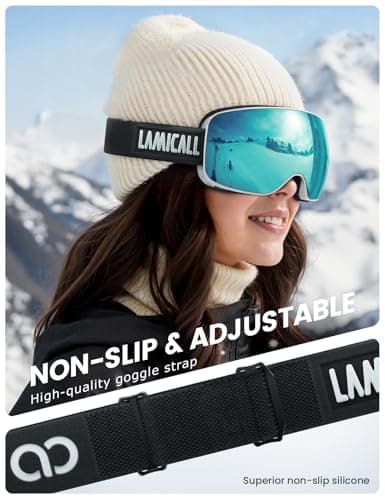Lamicall Ski Goggles, Skiing Goggles - 【HD Spherical Lens】 Anti-fog Snow Snowboard Goggles with Wide OTG Over Helmet Compatible, UV400 Protection for Men & Women - White Frame - GreenBlue — view 4
