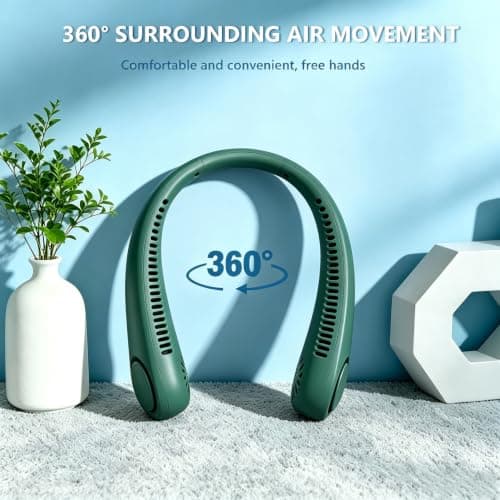 Extraible Portable Neck Fans Rechargeable, 3 Speed Hanging Bladeless Fan, 360° Cooling Personal Fan, USB Rechargeable Hands Free Quiet Wearable Fan for Men Women Home Office Travel Sports (Green) — view 2