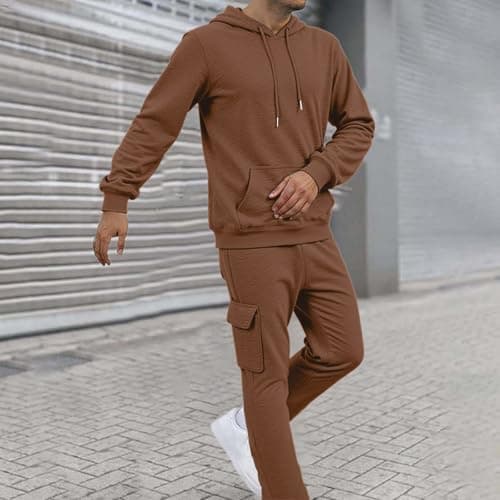 Generisch 2026 New Arrivals Casual Plain Set for Men, Comfortable, Relaxed Fit, Daily Wear for Outdoor Activities in Spring, Winter, coffee, XL — view 3