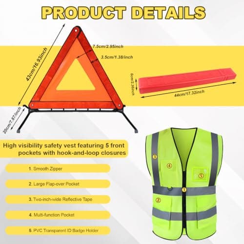Warning Triangles for Cars 2 In 1 Emergency Car Breakdown Triangle Vest Kit — view 2