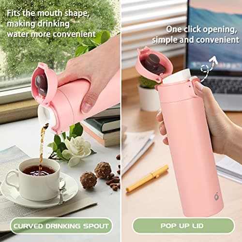 CodiCile Travel Mug, Reusable Coffee Cups with BPA-Free & Leakproof Lid,Coffee Flask for Hot and Cold Drinks,Double Wall Insulated Coffee Mug,Coral Pink,450ml — view 5