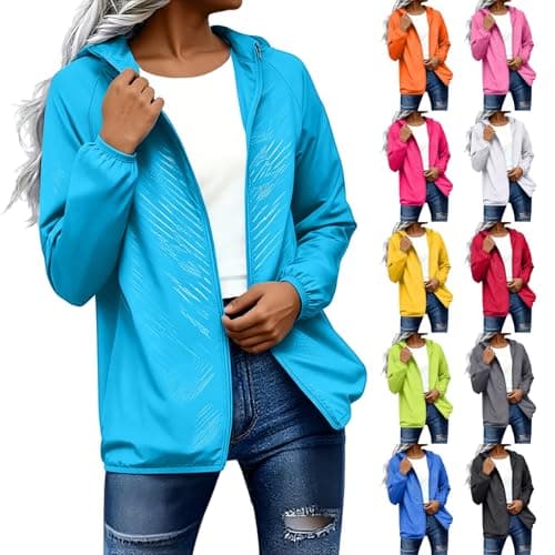 Womens Raincoats Waterproof with Hood Women's Lightweight Waterproof Jacket Ladies Packable Raincoat with Pockets Breathable Hooded Windproof Rain Jacket for Outdoor Travel Hiking Cycling Walking