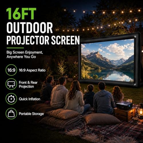 Ptsuker 16FT Inflatable Projector Screen, Outdoor Movie Screen with Air Blower, Front and Rear Projection, 16:9 Portable Cinema Screen for Garden, Camping, Parties and Family Movie Nights — view 2