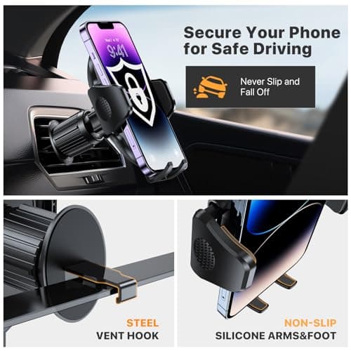 miracase Car Phone Holder, Stable Double Steel-Hook Air Vent Car Phone Mount Cradle 360°Rotation, One Button Release Mobile Phone Holder for iPhone, Galaxy, All 4.0''-7'' Smartphones — view 3