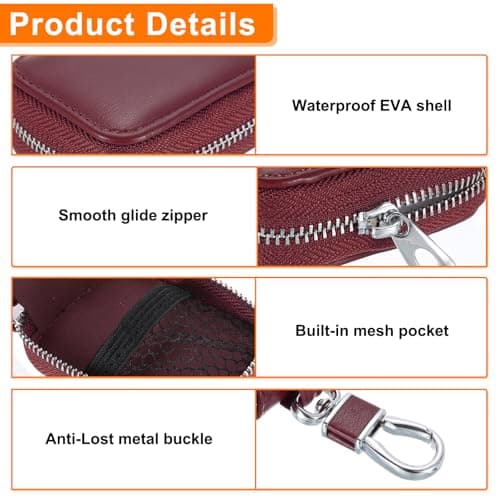 sourcing map Earbuds Cases, Earphone Case Holder, PU Leather Ear Buds Case Zipper Organizer Small with Mesh Pocket for USB Cable, Wireless Wired Earphones, Burgundy — view 5