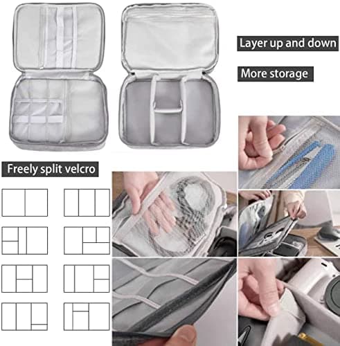 ACOPTON Travel Electronics Organizer, Waterproof Cable Organizer Bag for Electronic Accessories Double Layer Large Shockproof Cable Storage Bag for Cord, Power Bank, Tablet (Navy Blue) — view 4
